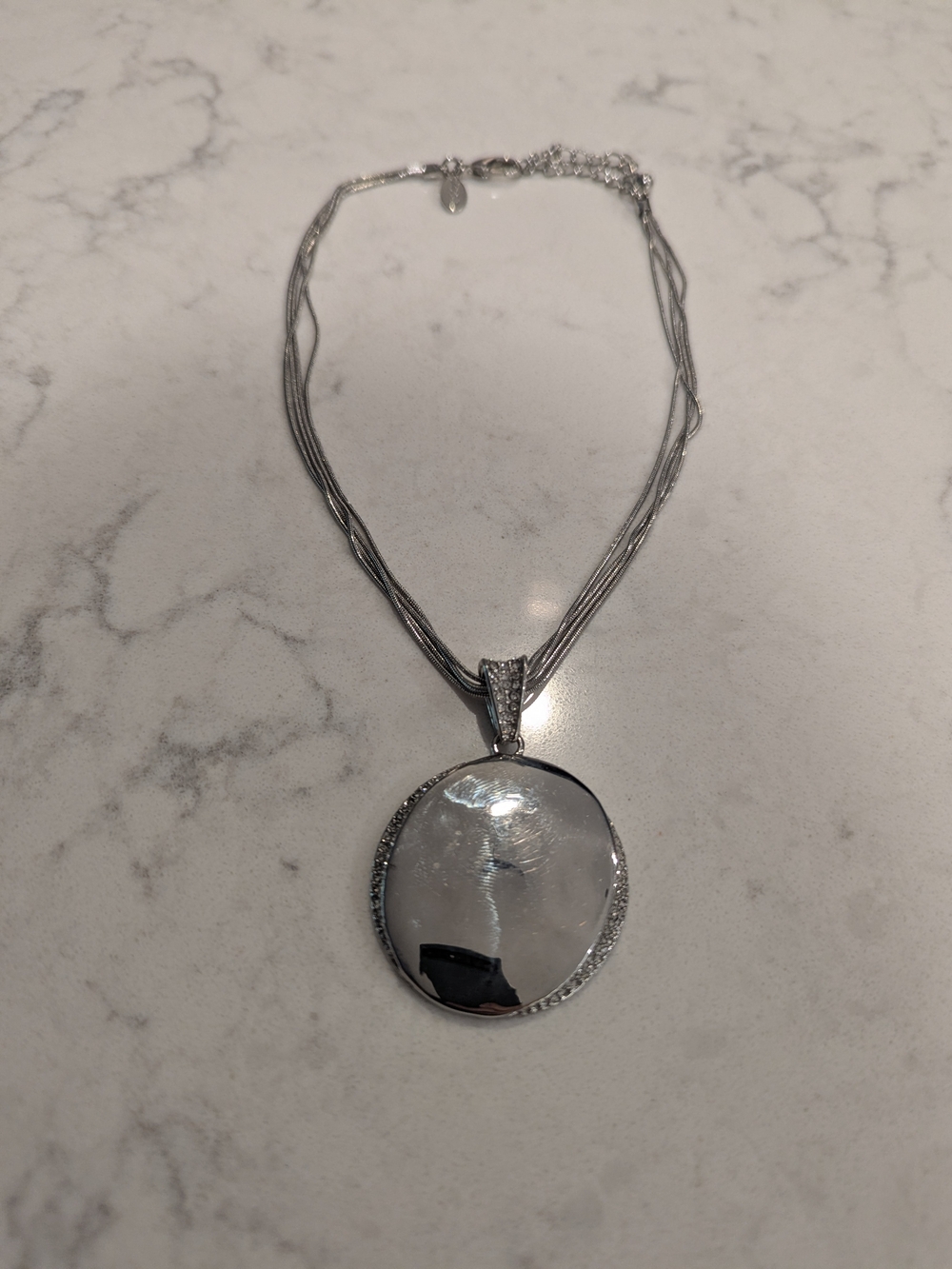 Silver Multi-Strand Necklace with Round Pendant From Chico's